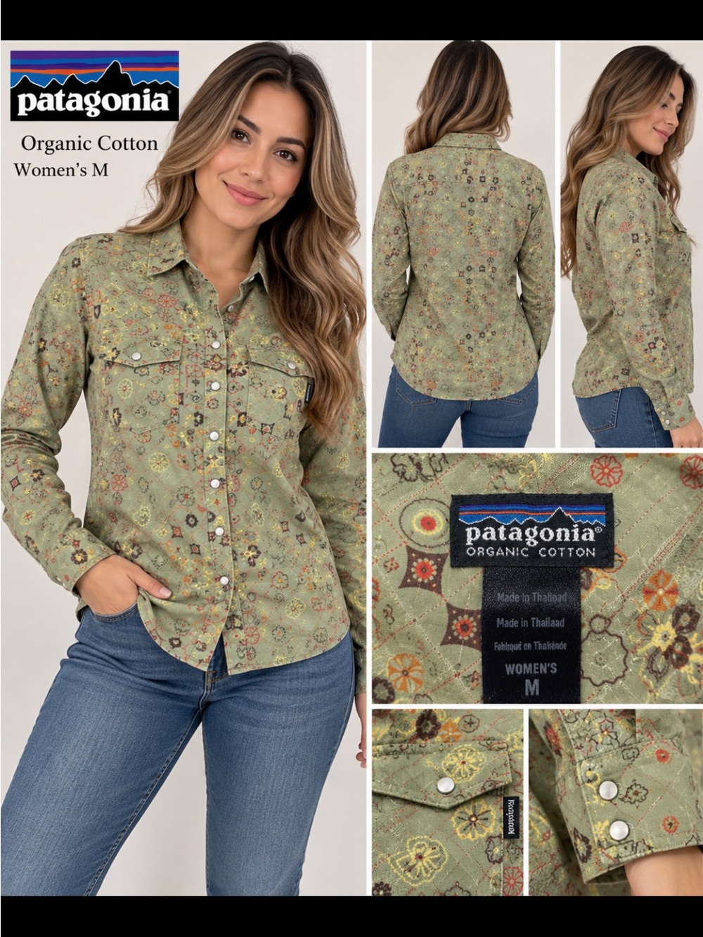 Patagonia Women’s M Organic Cotton Shirt Long Sleeve Snap Front Floral